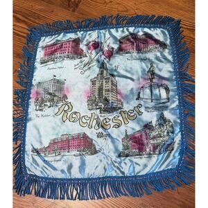 Rochester Minnesota Vintage Silk Pillow Sham "Just Say Hello" Tassels 16x17"